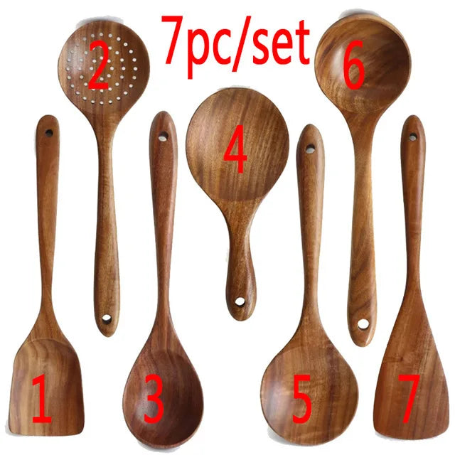 Set de Utensilios de Cocina de Madera de Teca Natural