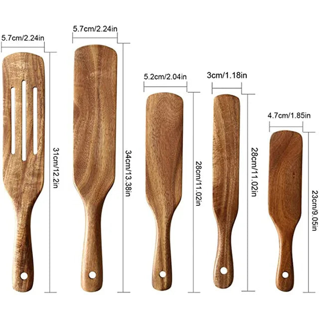 Set de Utensilios de Cocina de Madera de Teca Natural