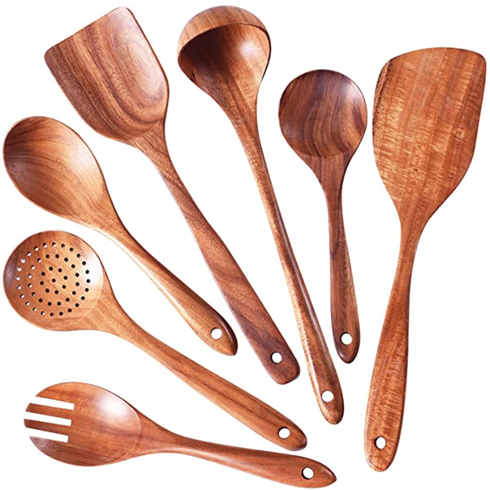 Set de Utensilios de Cocina de Madera de Teca Natural
