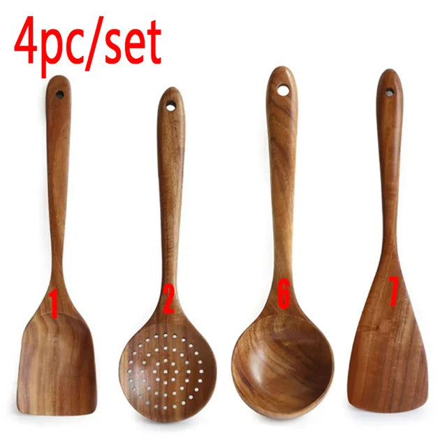 Set de Utensilios de Cocina de Madera de Teca Natural