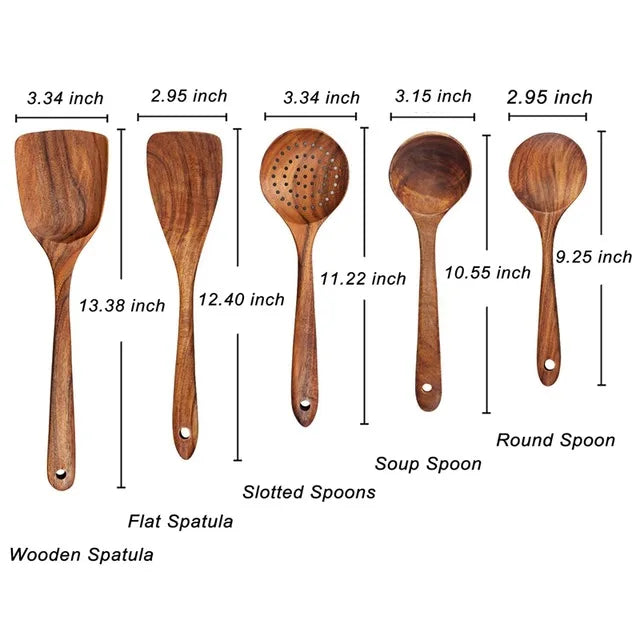 Set de Utensilios de Cocina de Madera de Teca Natural