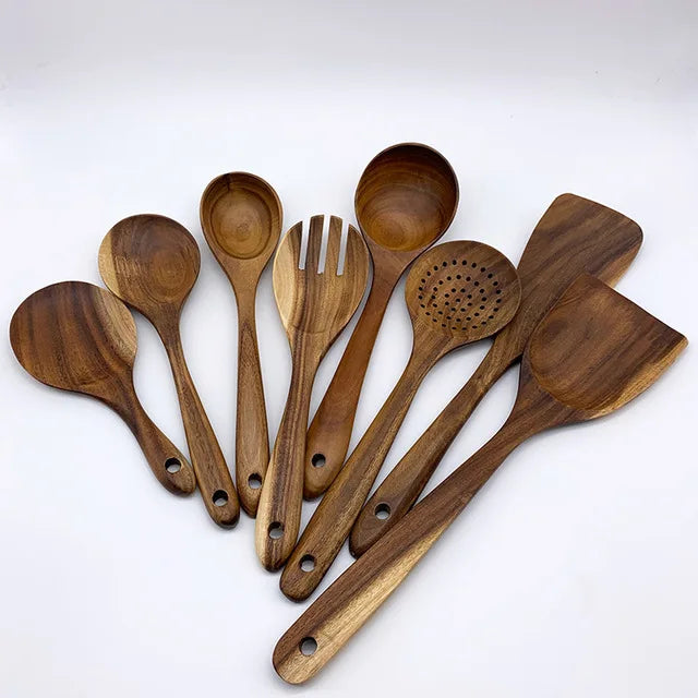 Set de Utensilios de Cocina de Madera de Teca Natural