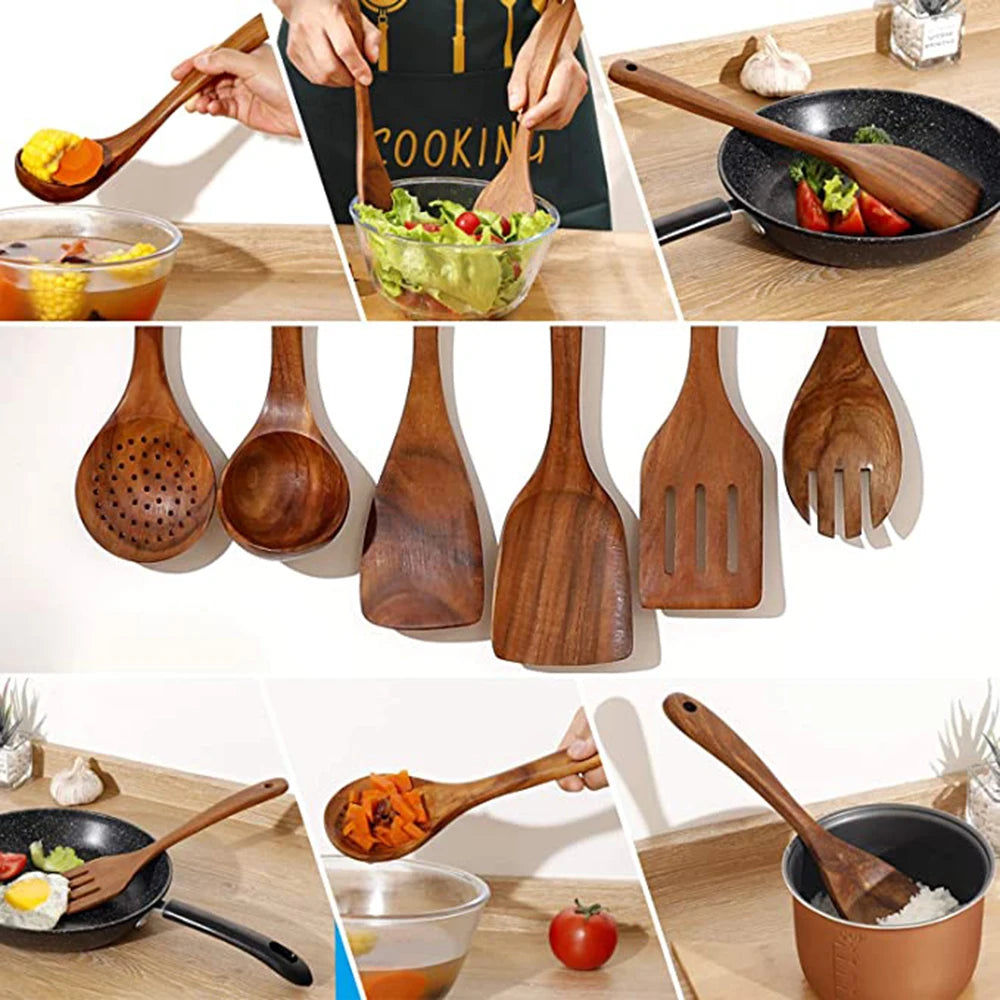 Set de Utensilios de Cocina de Madera de Teca Natural