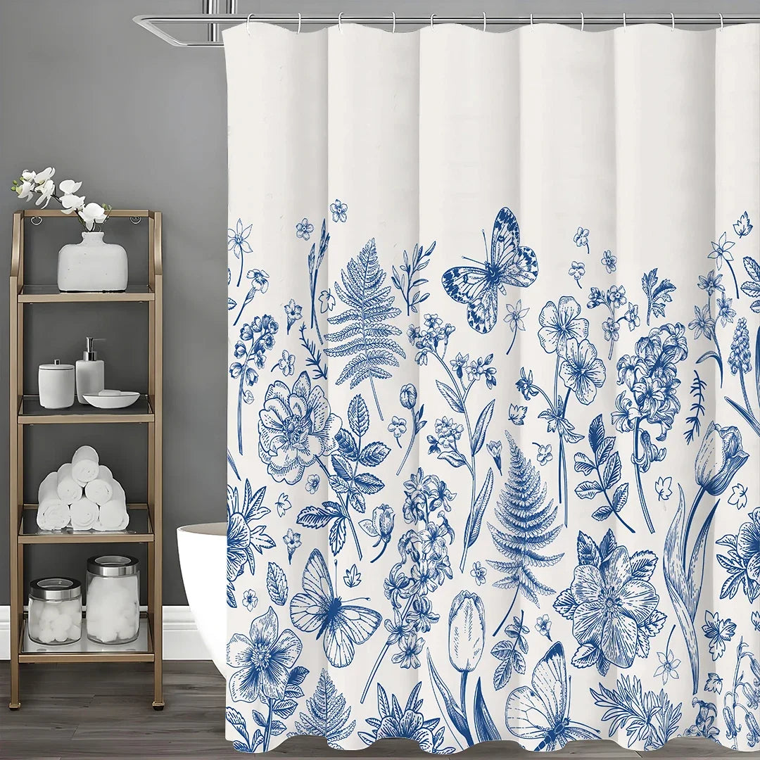 Cortina decorativa Blue Floral Butterfly