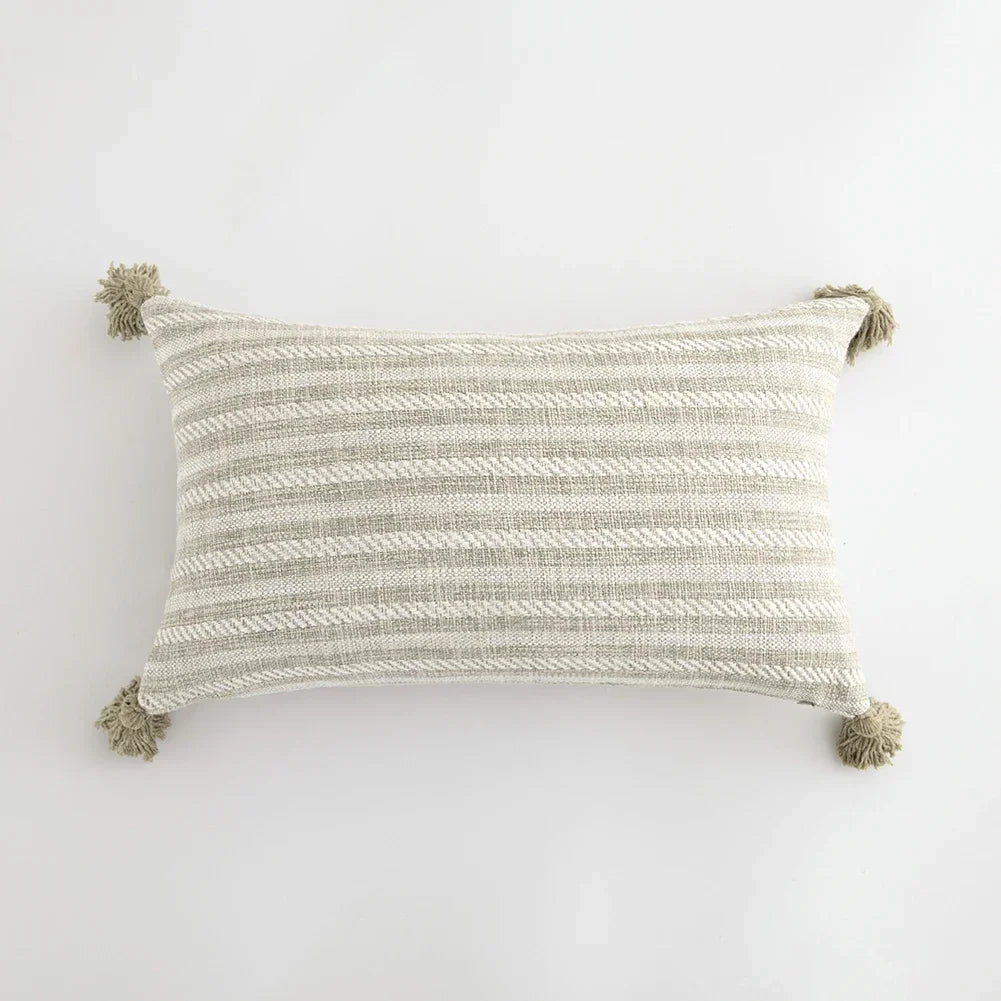 Funda de Cojín Beige con Flecos