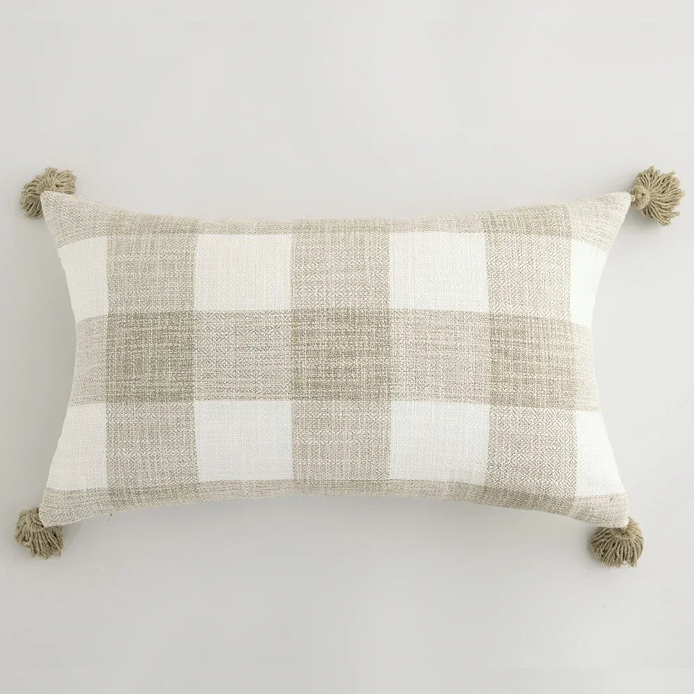 Funda de Cojín Beige con Flecos