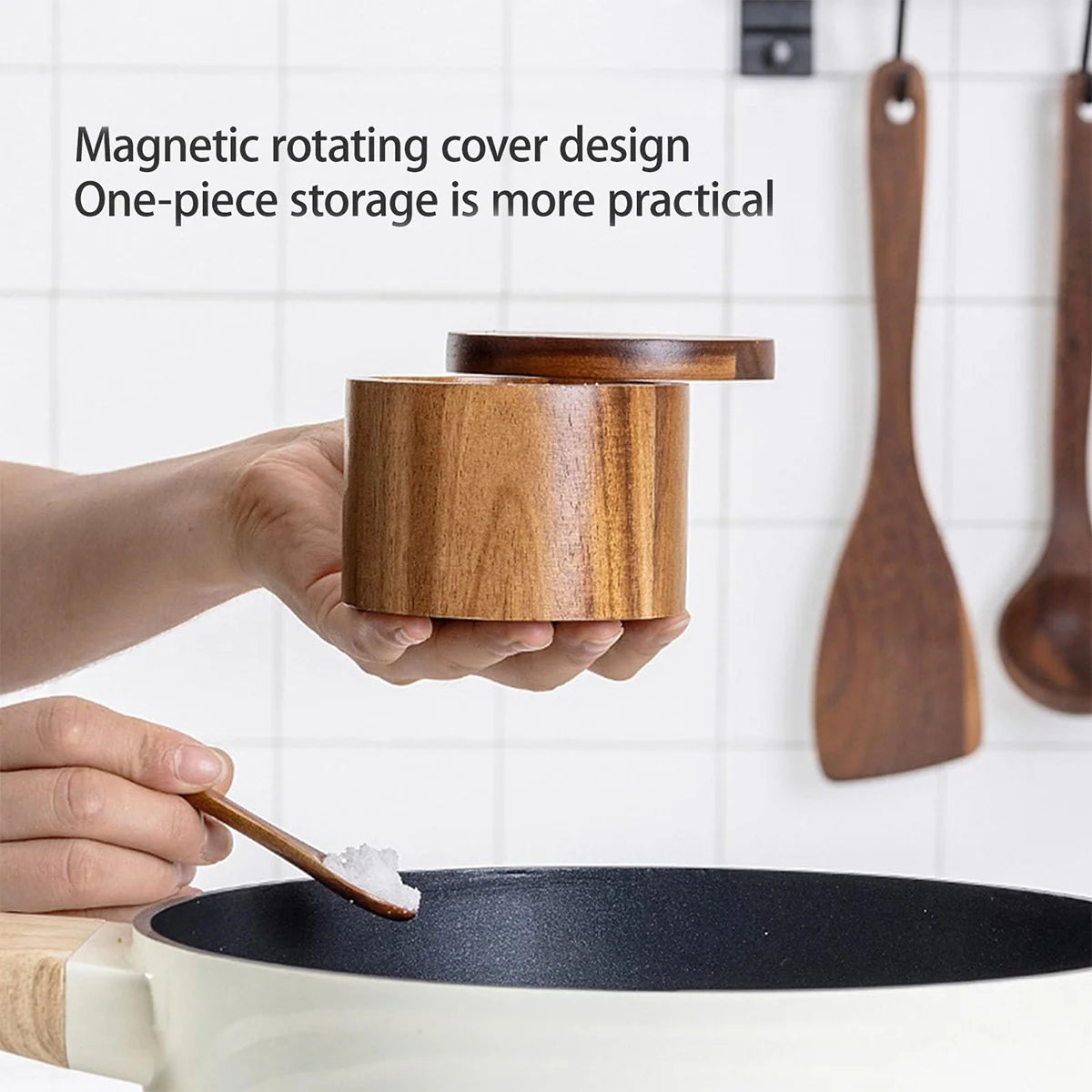 Recipiente de madera de acacia para cocina
