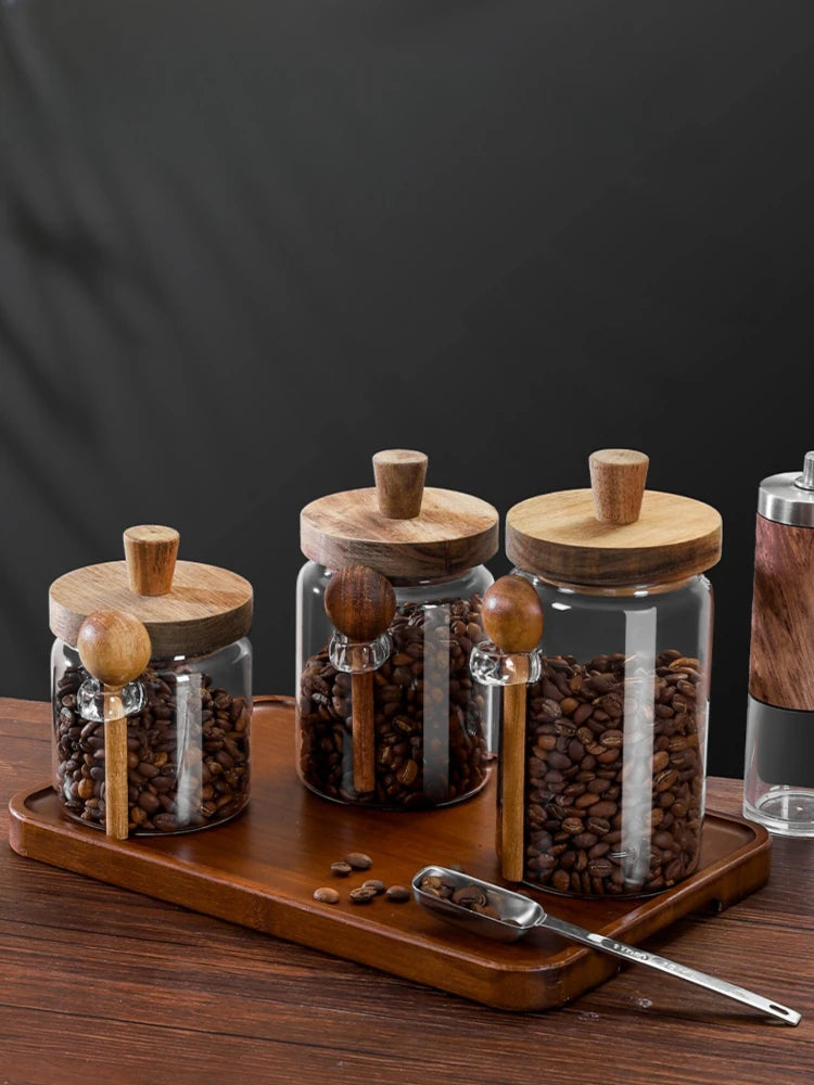 Frasco de Vidrio con Tapa de Madera y Cuchara