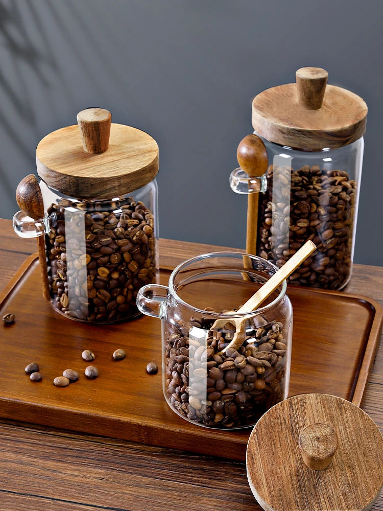 Frasco de Vidrio con Tapa de Madera y Cuchara