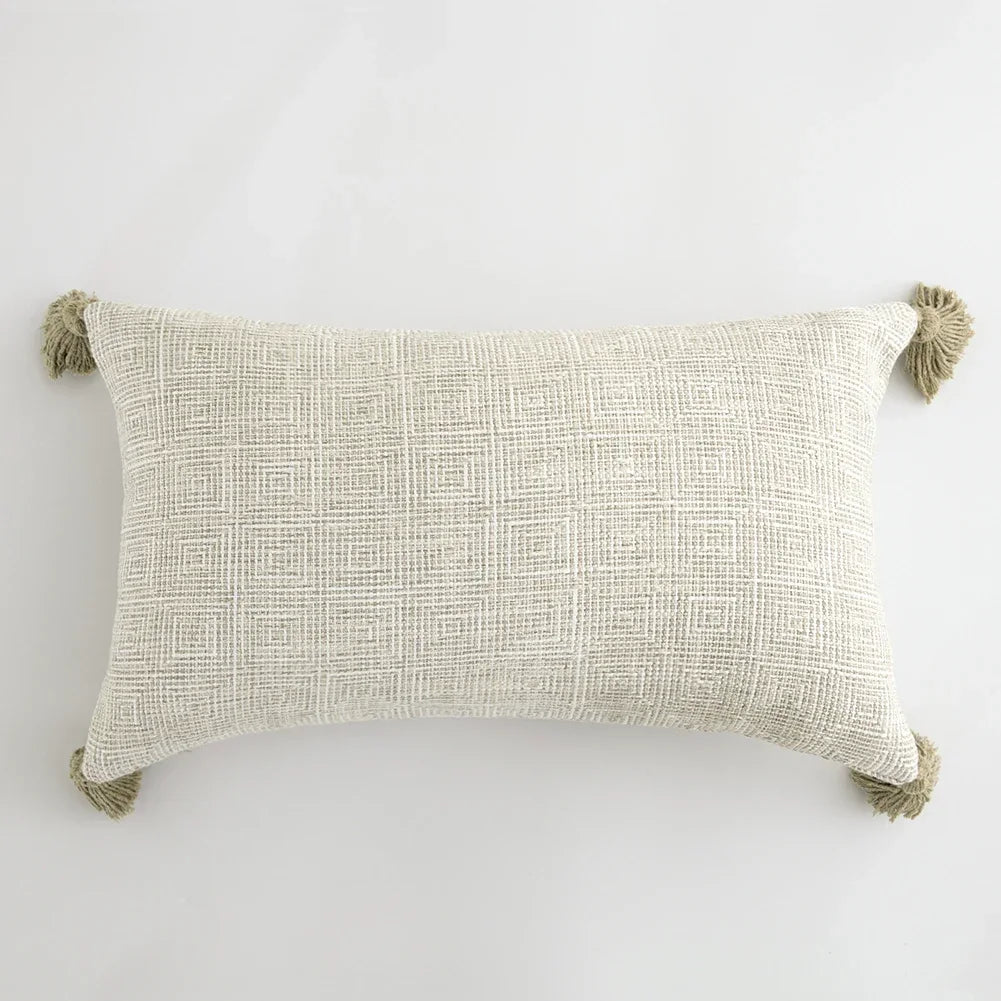 Funda de Cojín Beige con Flecos