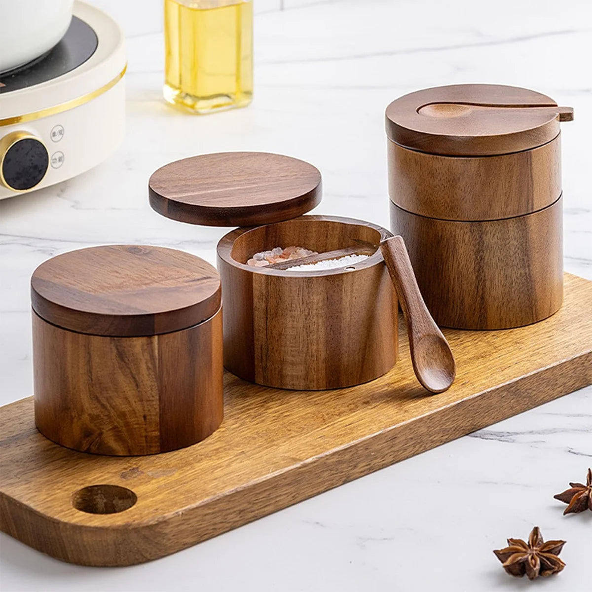 Recipiente de madera de acacia para cocina