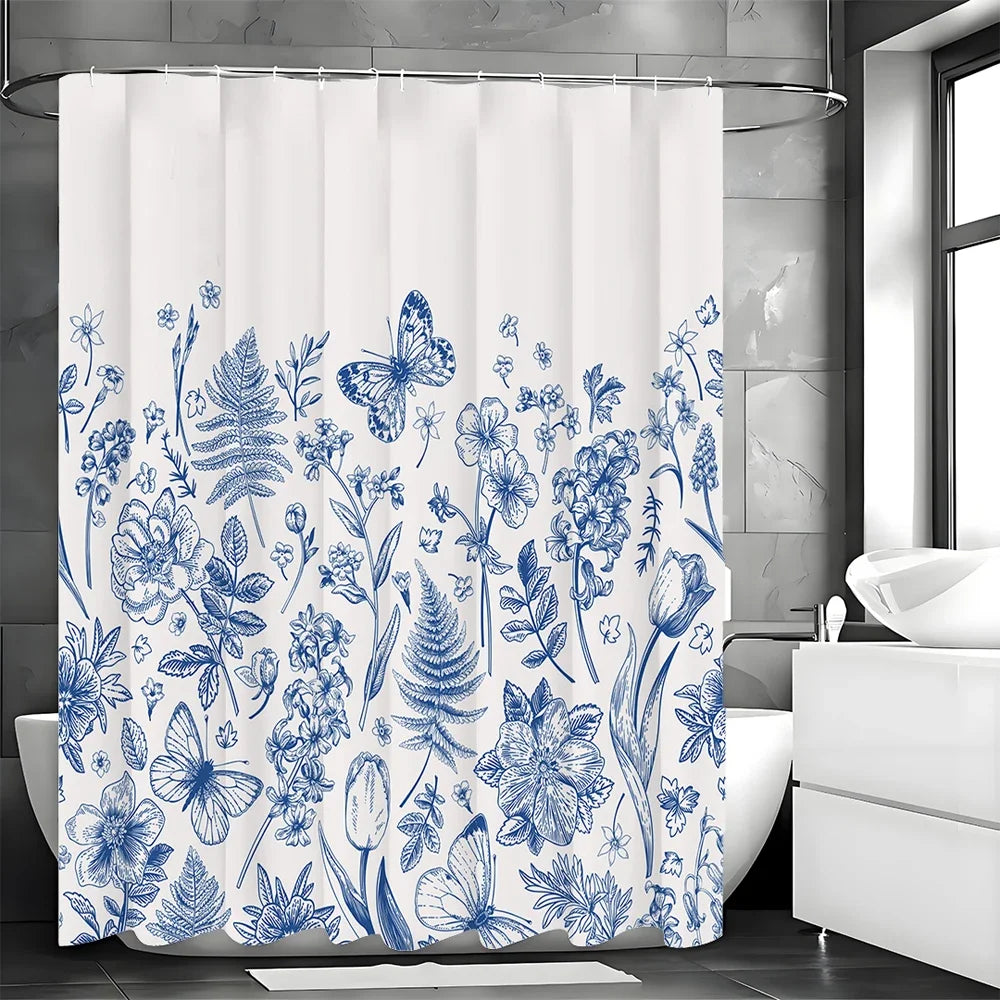 Cortina decorativa Blue Floral Butterfly