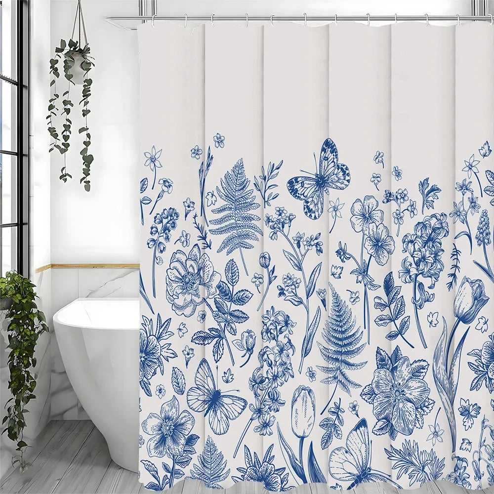 Cortina decorativa Blue Floral Butterfly