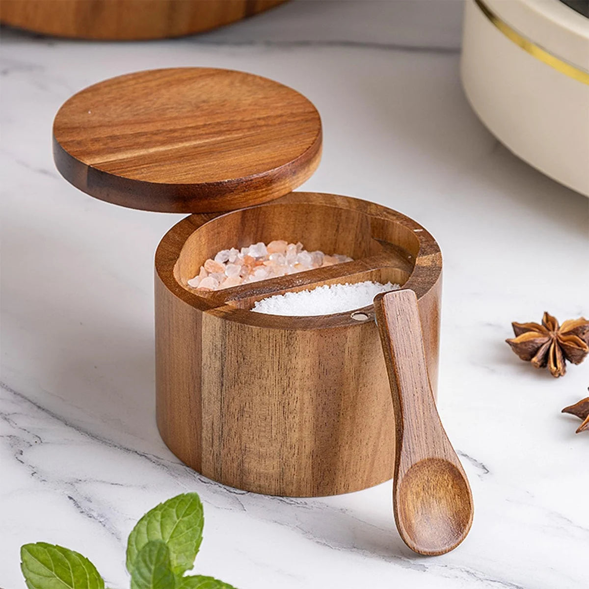 Recipiente de madera de acacia para cocina