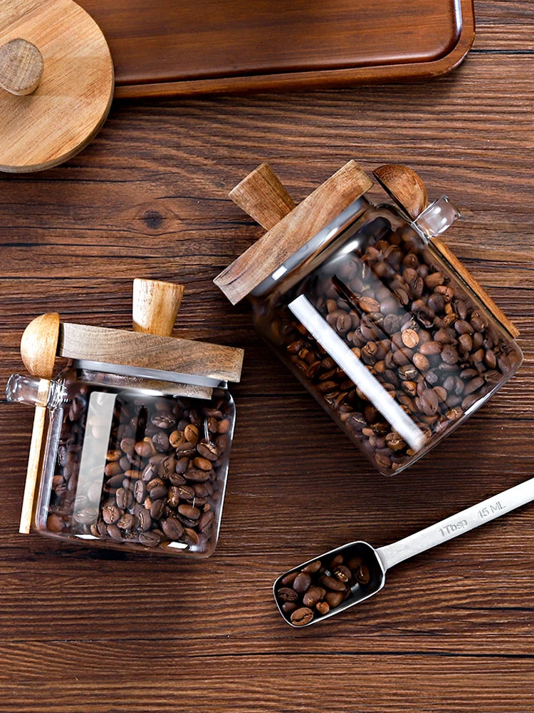 Frasco de Vidrio con Tapa de Madera y Cuchara