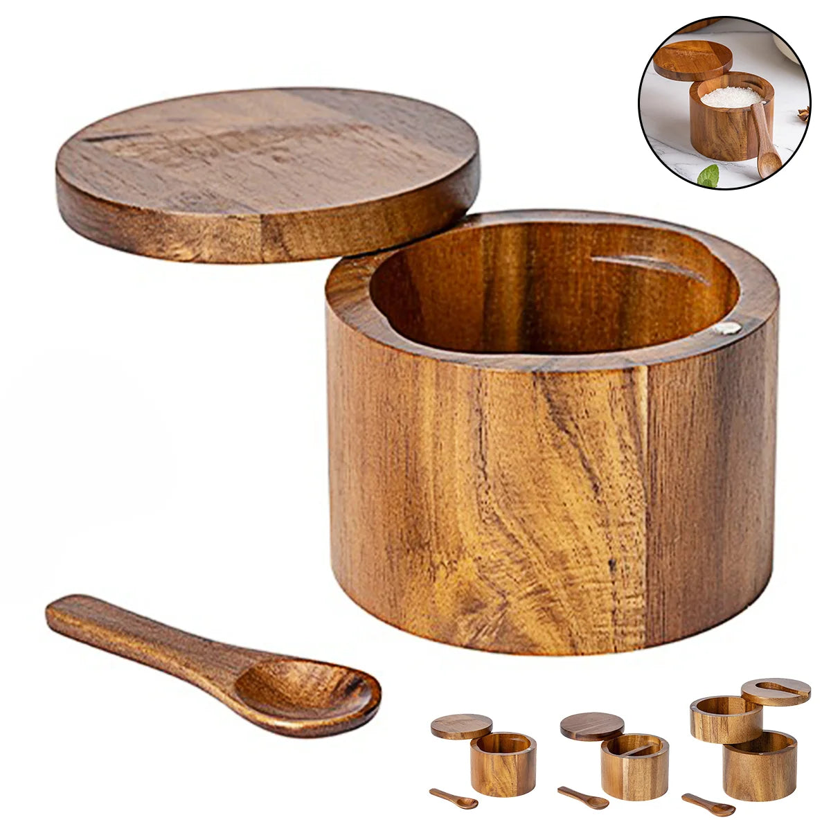 Recipiente de madera de acacia para cocina