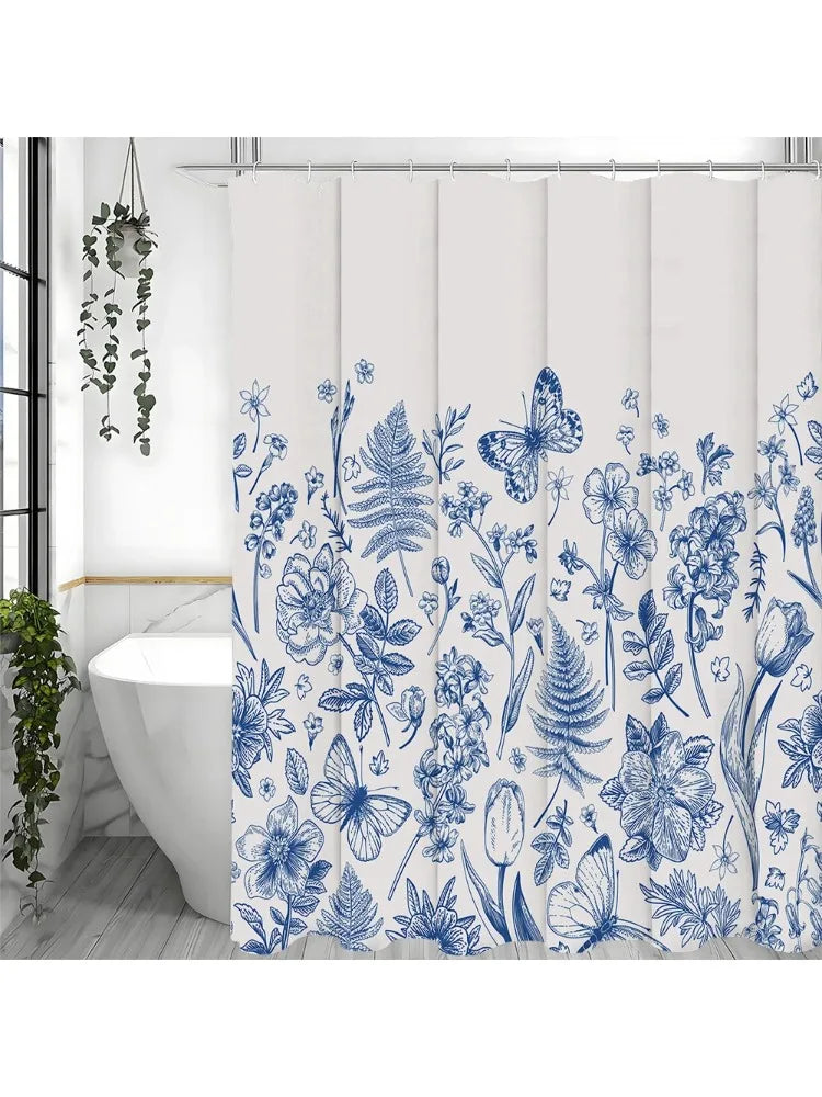 Cortina decorativa Blue Floral Butterfly