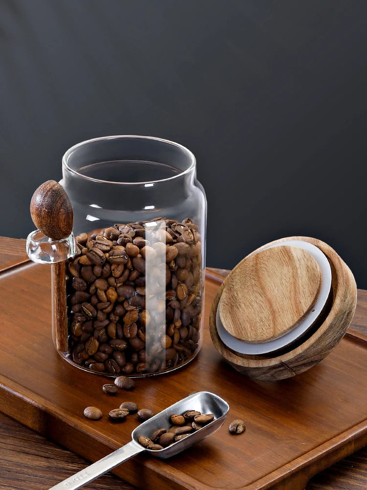 Frasco de Vidrio con Tapa de Madera y Cuchara