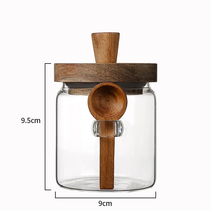Frasco de Vidrio con Tapa de Madera y Cuchara