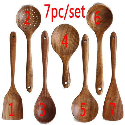 Set de Utensilios de Cocina de Madera de Teca Natural