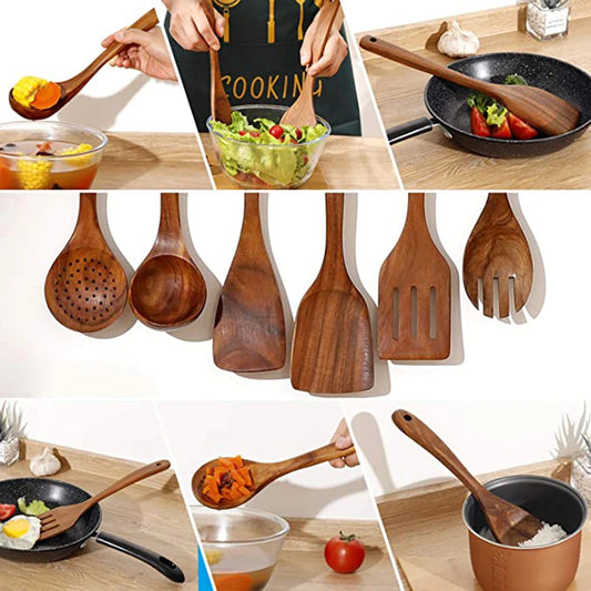 Set de Utensilios de Cocina de Madera de Teca Natural