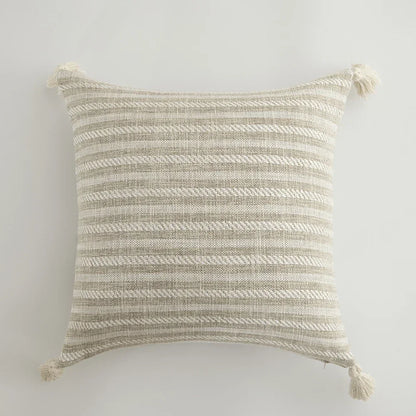 Funda de Cojín Beige con Flecos