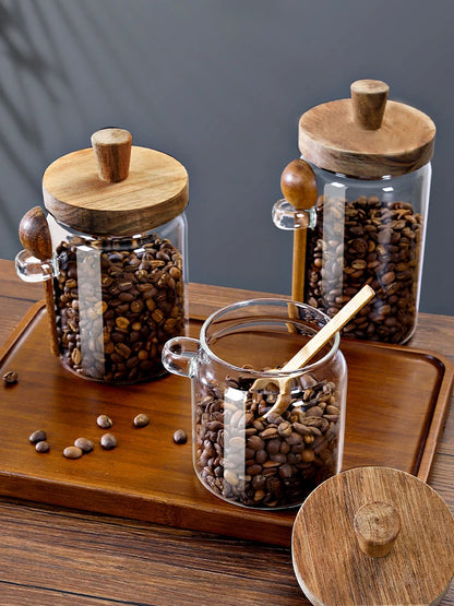 Frasco de Vidrio con Tapa de Madera y Cuchara