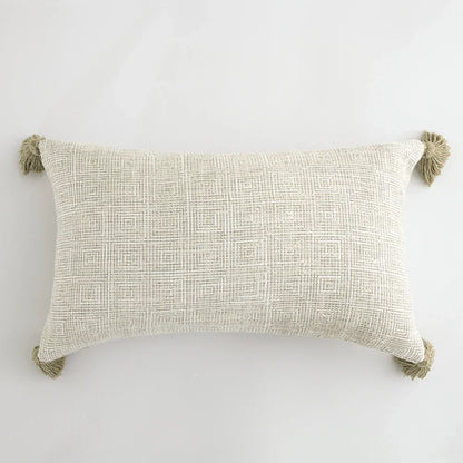 Funda de Cojín Beige con Flecos