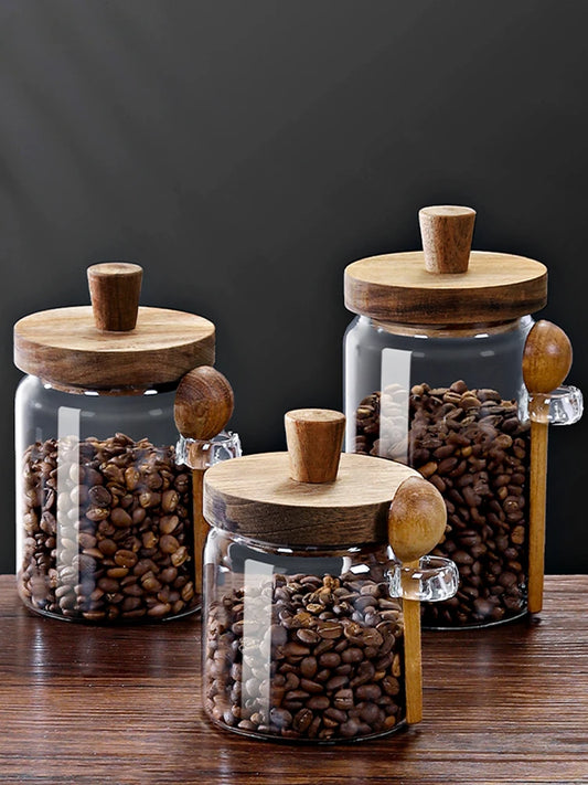 Frasco de Vidrio con Tapa de Madera y Cuchara