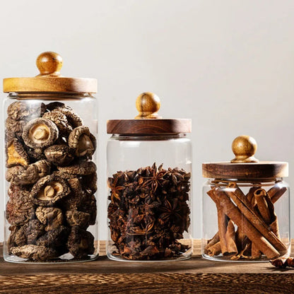 Frasco Hermético de Vidrio con Tapa de Madera de Acacia