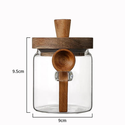 Frasco de Vidrio con Tapa de Madera y Cuchara